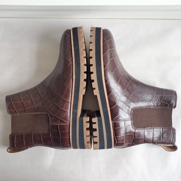 New Madewell The Ivy Chelsea Dark Coffee Croco Embossed Leather Boots Size 5 - Picture 11 of 12